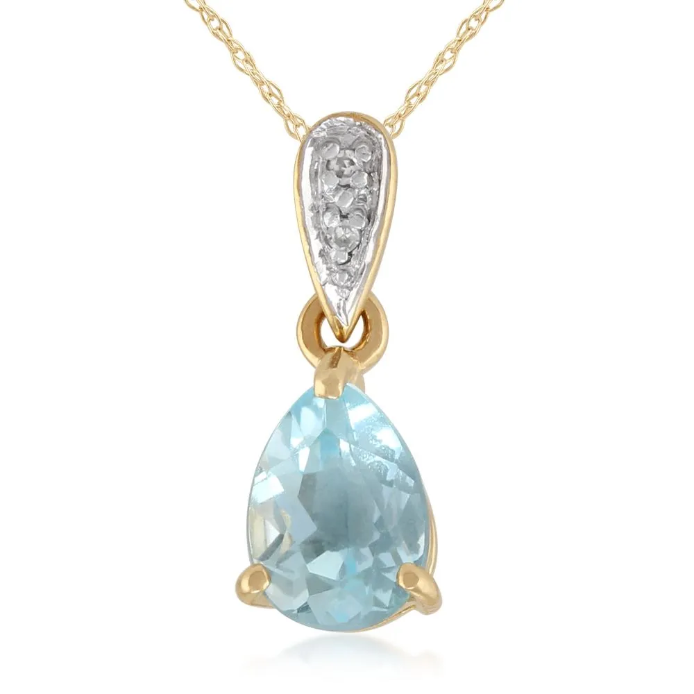 0.72ct Blue Topas & Diamant 9ct Gelbgold Klassisch Birnenförmig Anhänger auf eine 45cm Kette