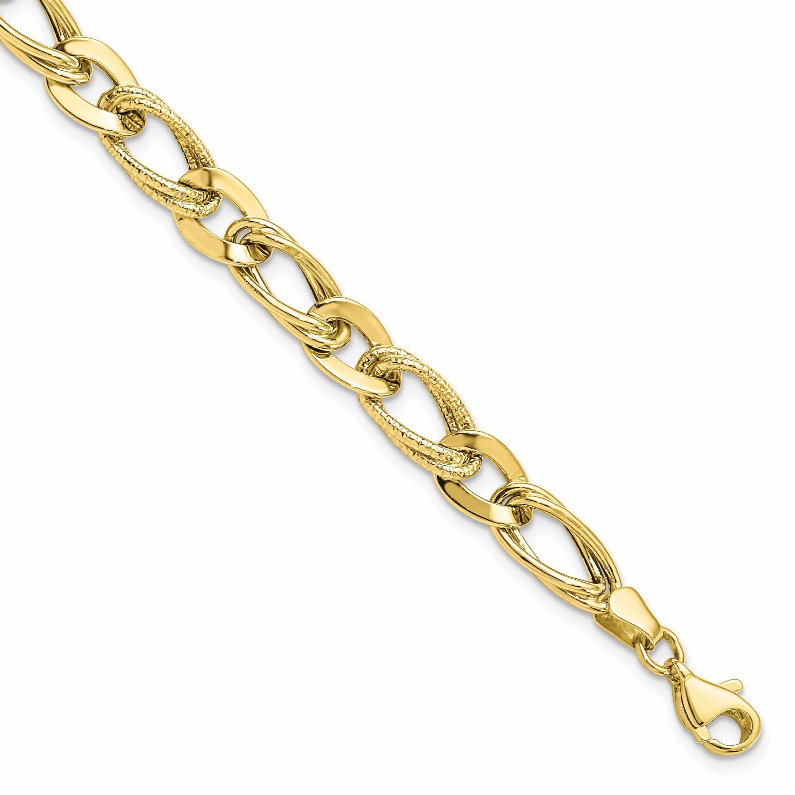 10k Yellow Gold Polished Texture Link Bracelet