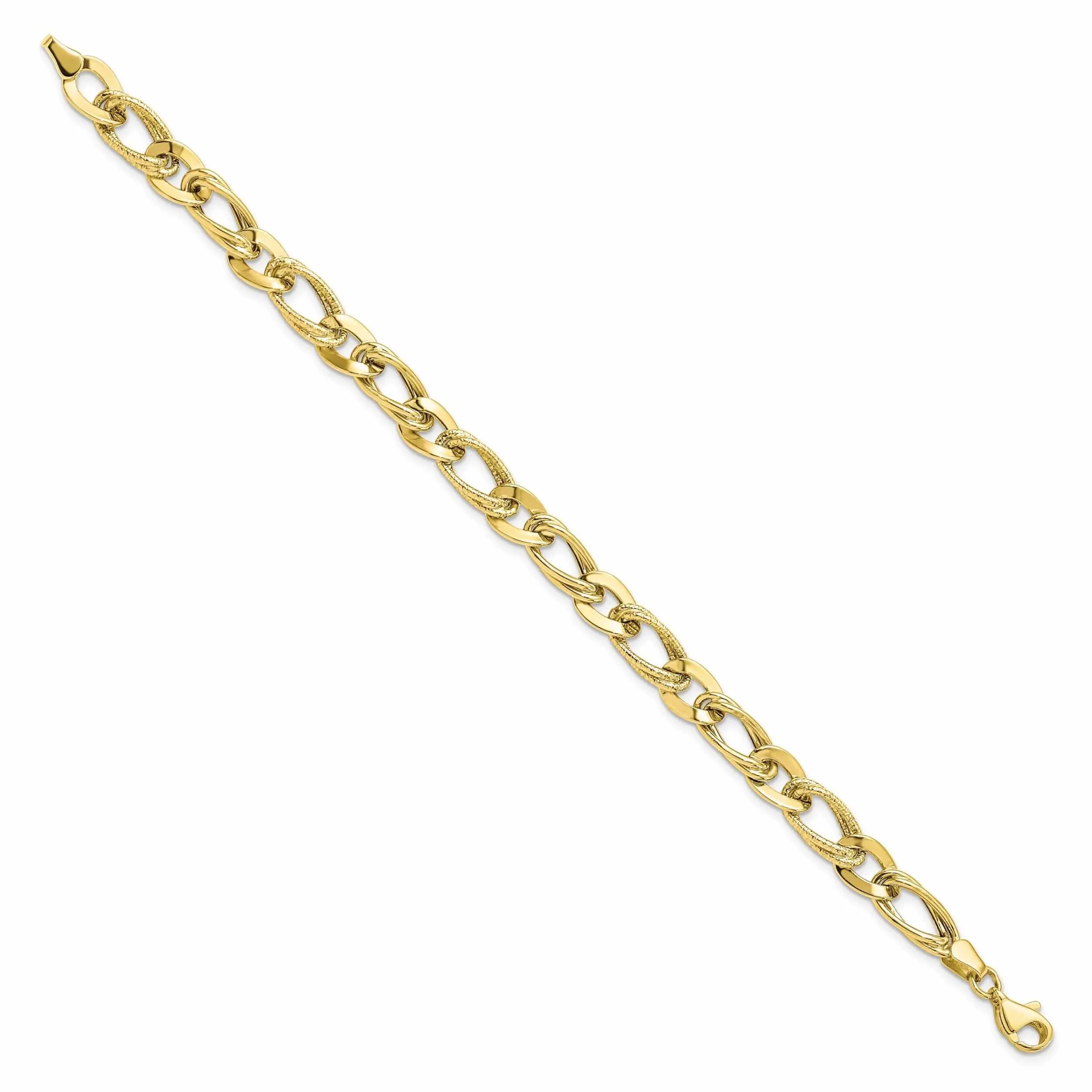 10k Yellow Gold Polished Texture Link Bracelet