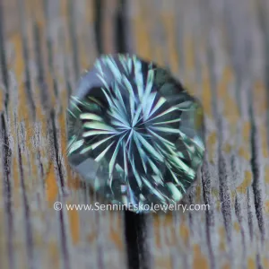 1.3 Carat Silvery Green Blue Sapphire Dodecagon -  7.5x6.6mm - Galaxy Cut