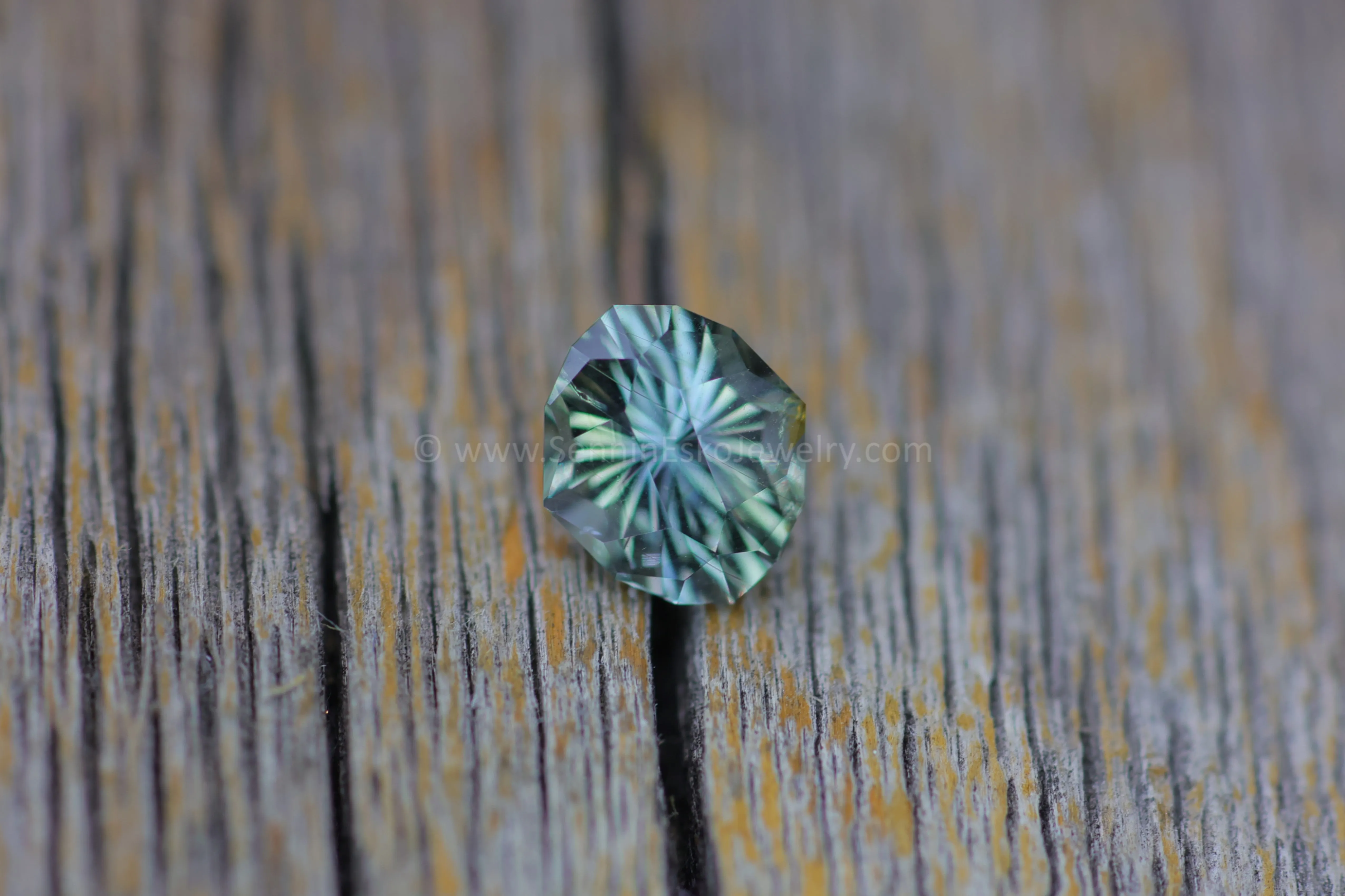 1.3 Carat Silvery Green Blue Sapphire Dodecagon -  7.5x6.6mm - Galaxy Cut