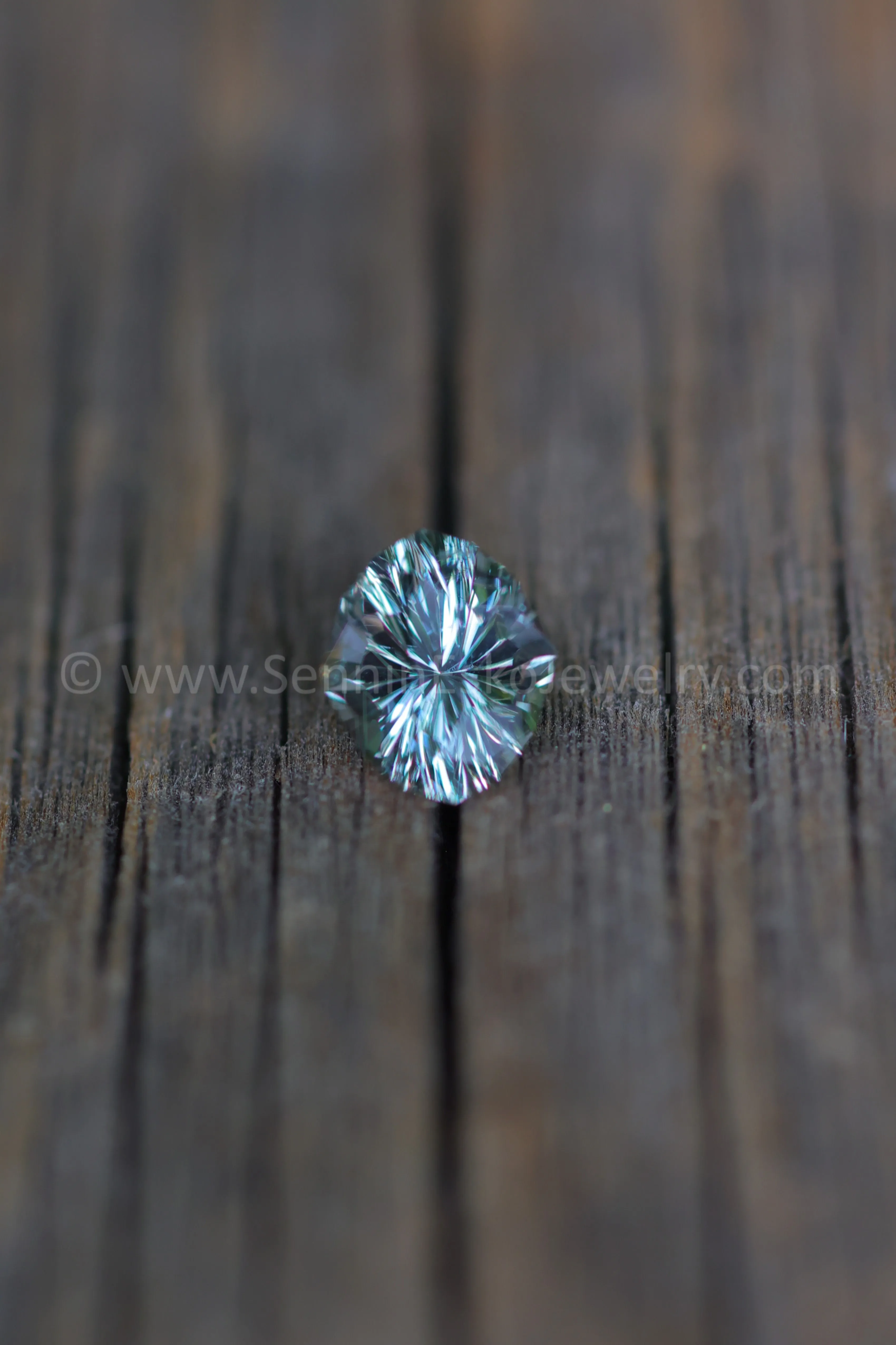 1.3 Carat Silvery Green Blue Sapphire Dodecagon -  7.5x6.6mm - Galaxy Cut