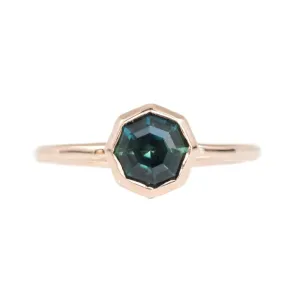 1.41ct Bezel Set Octagon Unheated Sapphire Ring in 14k Rose Gold