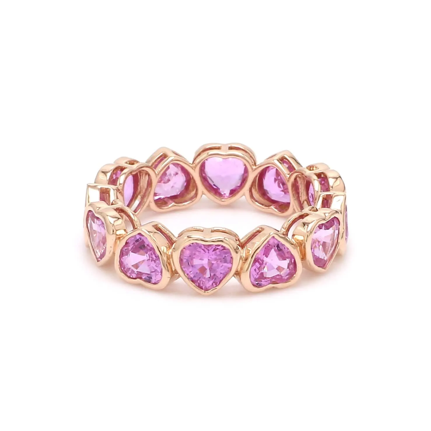 14K & 18K Gold Pink Sapphire Heart Eternity Band, Bezel Set