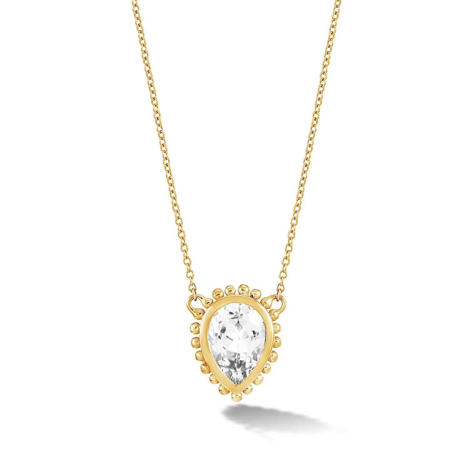 14k Gold Anemone Large Teardrop Pendant with White Topaz