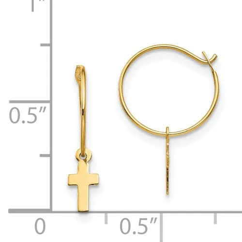 14k Gold Endless Hoop With Small Cross Earrings