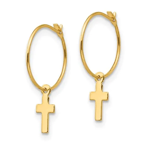 14k Gold Endless Hoop With Small Cross Earrings