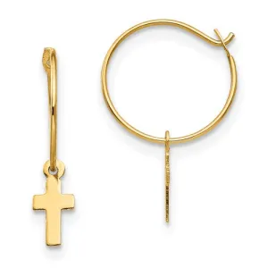 14k Gold Endless Hoop With Small Cross Earrings