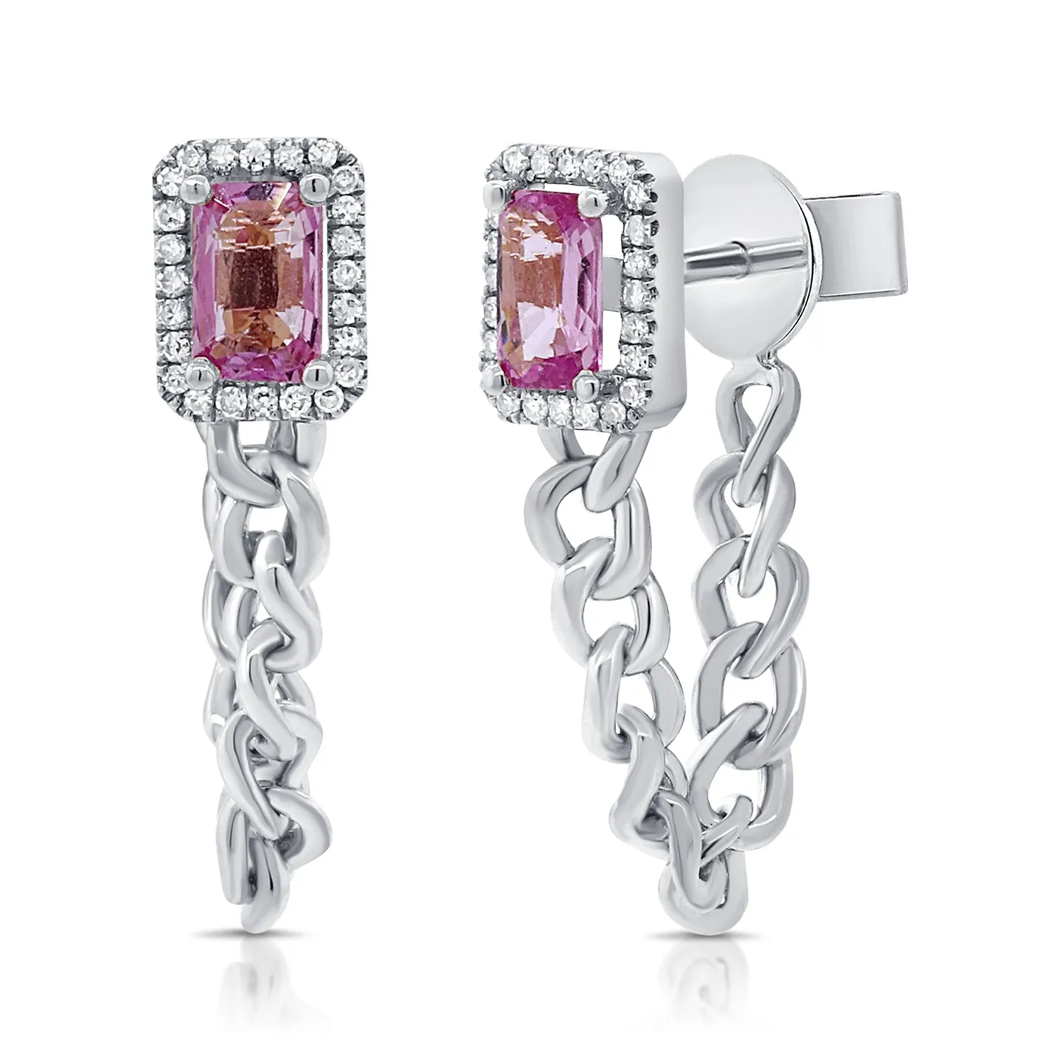 14K Gold Pink Sapphire & Diamond Chain Earring