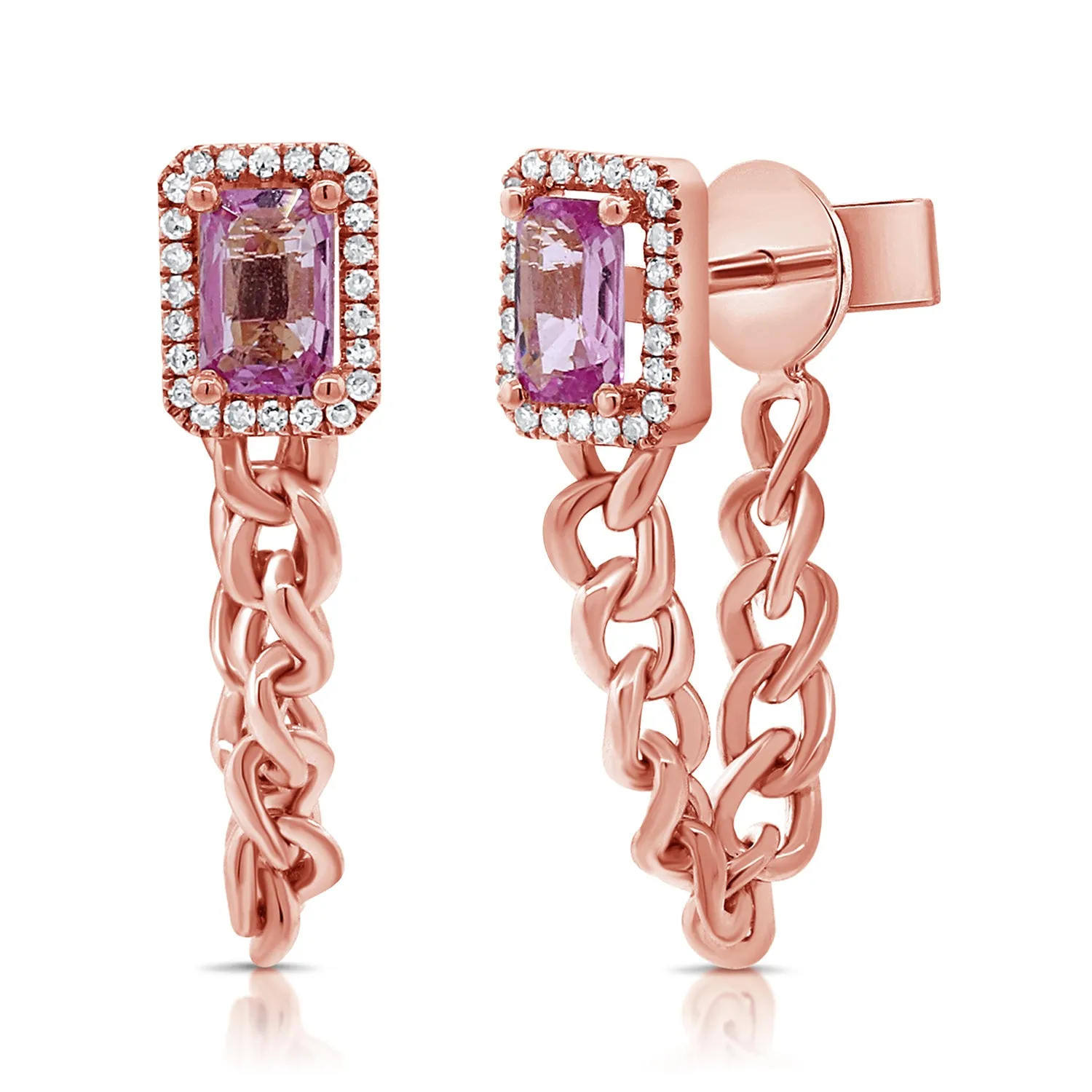 14K Gold Pink Sapphire & Diamond Chain Earring