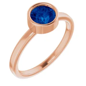 14K Rose 6 mm Natural Blue Sapphire Ring