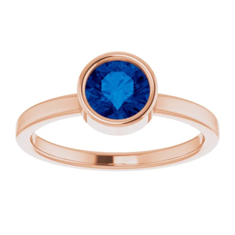 14K Rose 6 mm Natural Blue Sapphire Ring