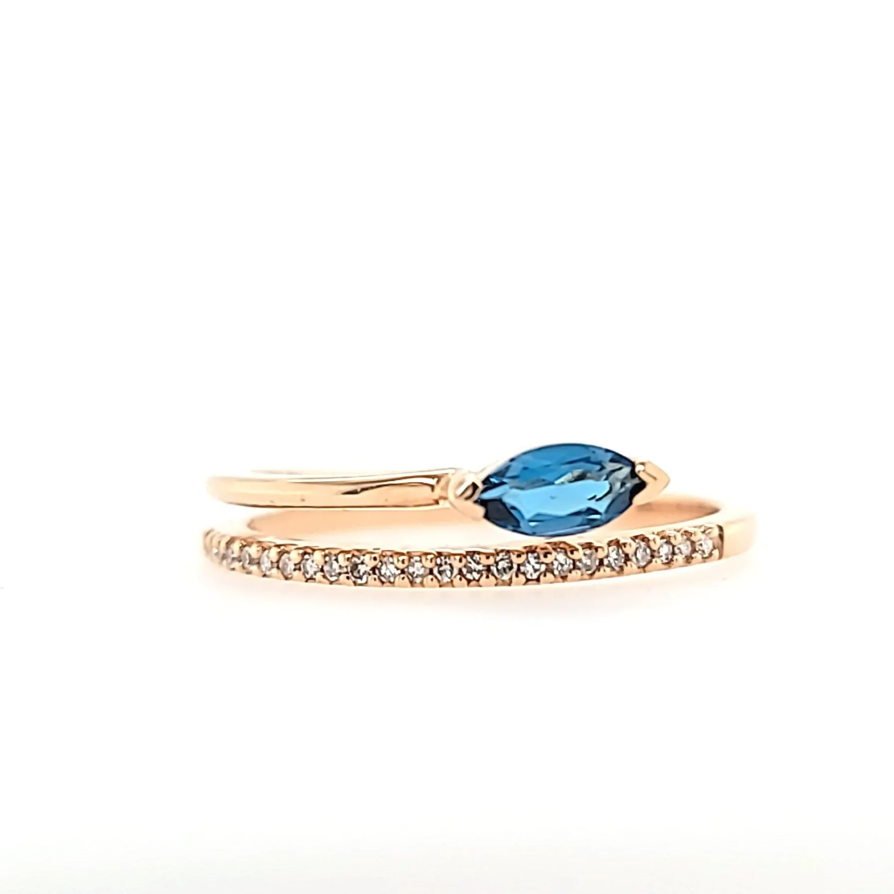 14k Rose Gold London Blue Topaz & Diamond Wraparound Ring (I8389)