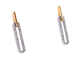 14K TT Diamond Link Oval Paperclip Dangle Earrings