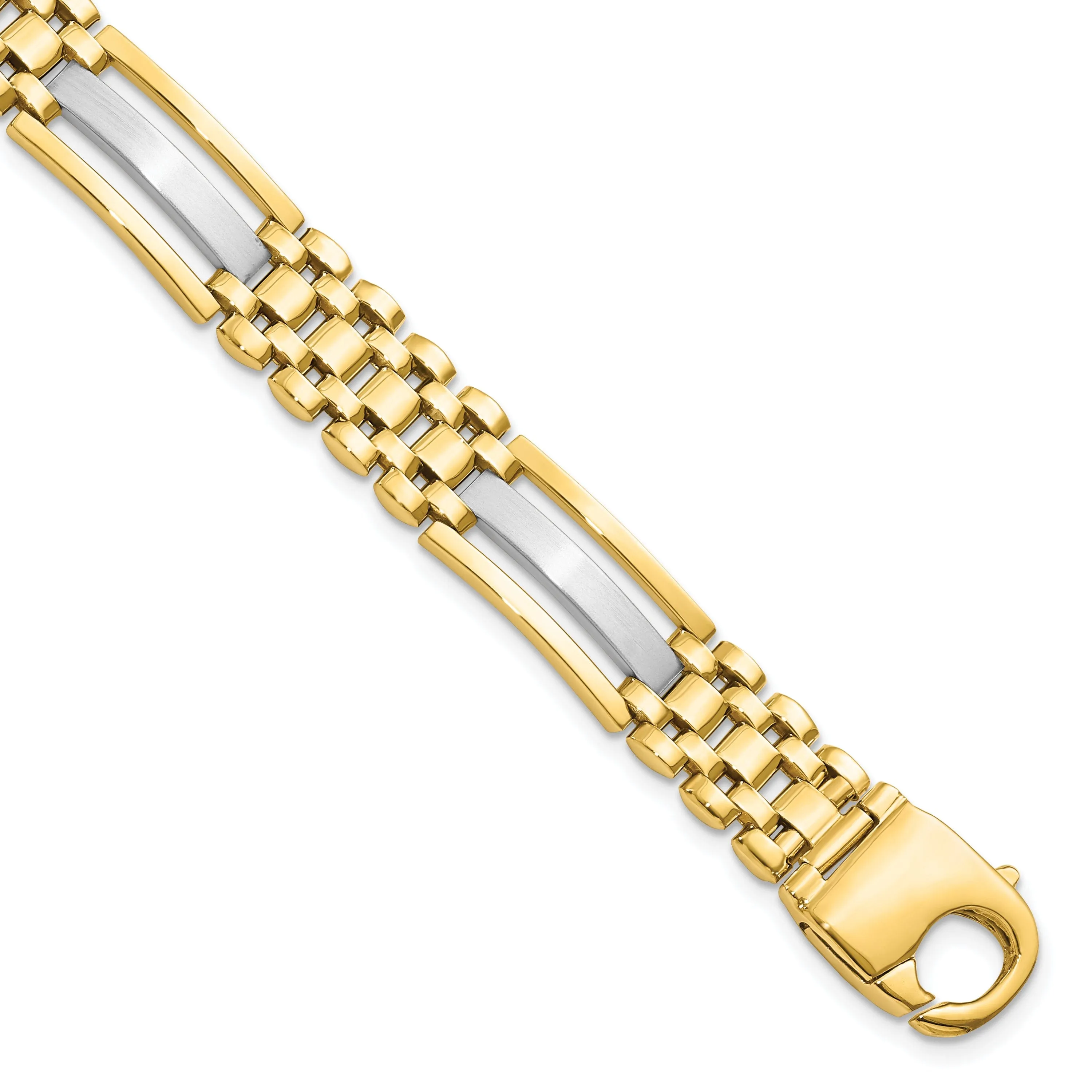 14k Two Tone Gold Polished Satin Mens Bracelet