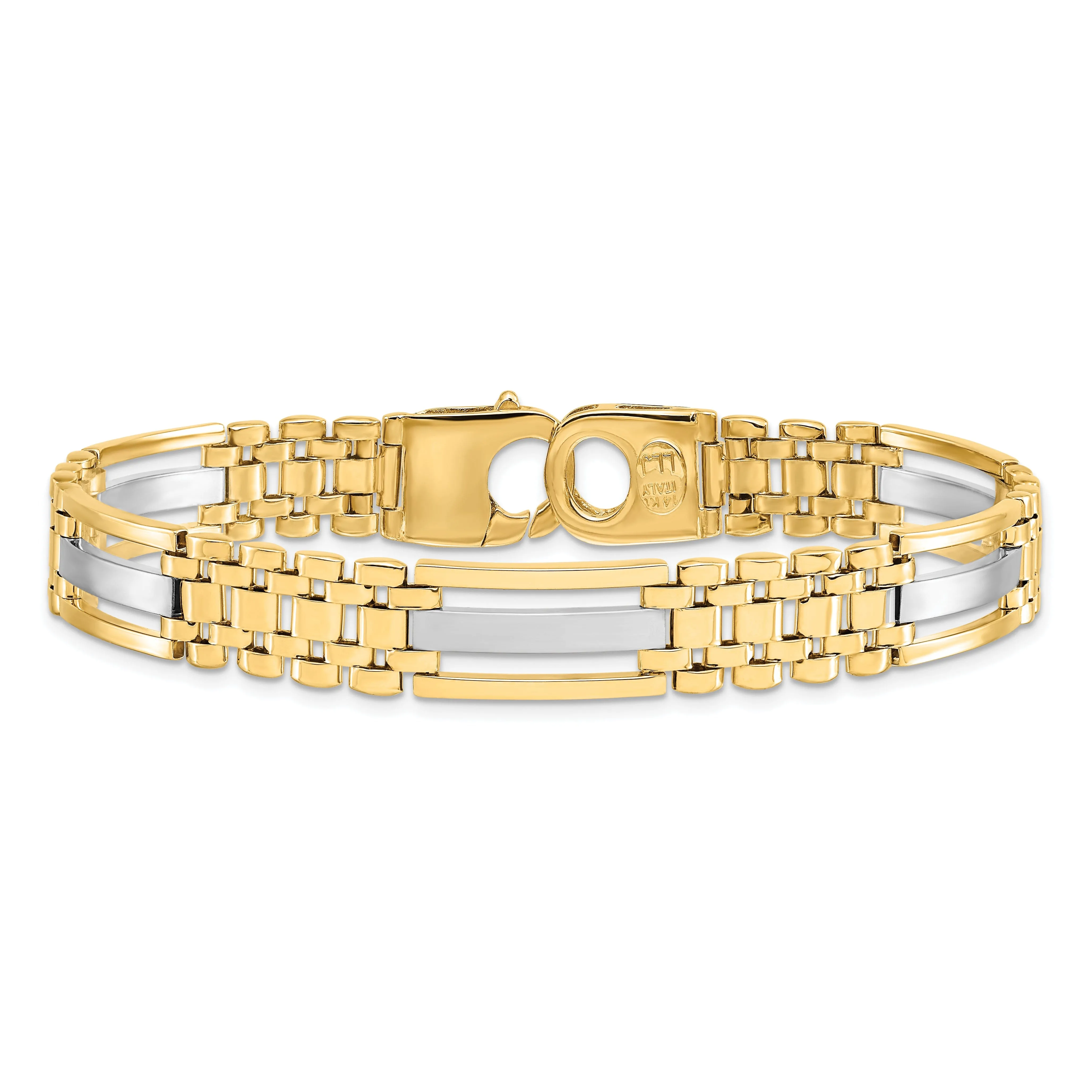 14k Two Tone Gold Polished Satin Mens Bracelet