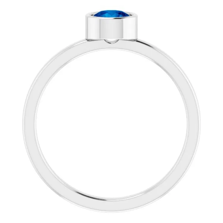 14K White 5 mm Natural Blue Sapphire Ring