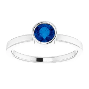 14K White 5 mm Natural Blue Sapphire Ring