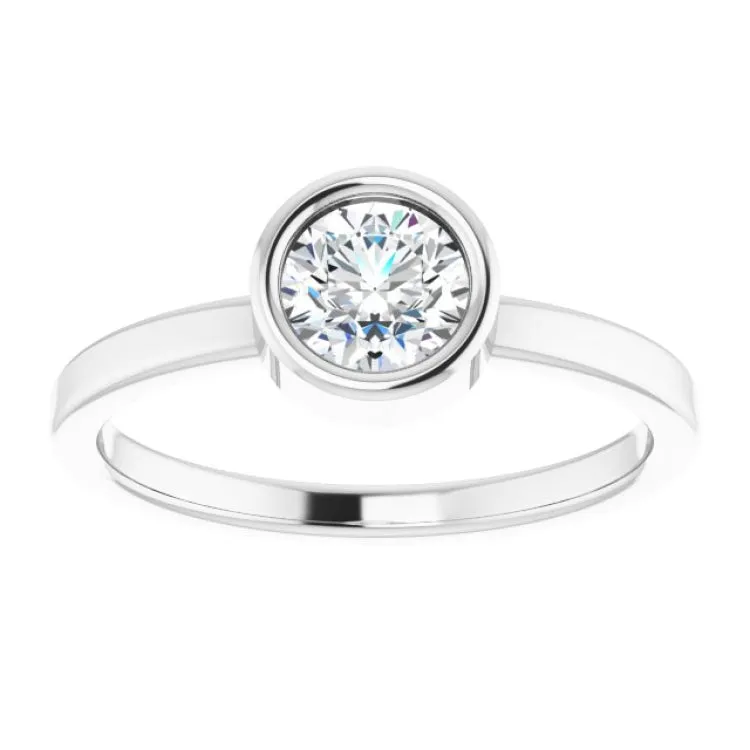 14K White 5.5 mm Natural White Sapphire Ring