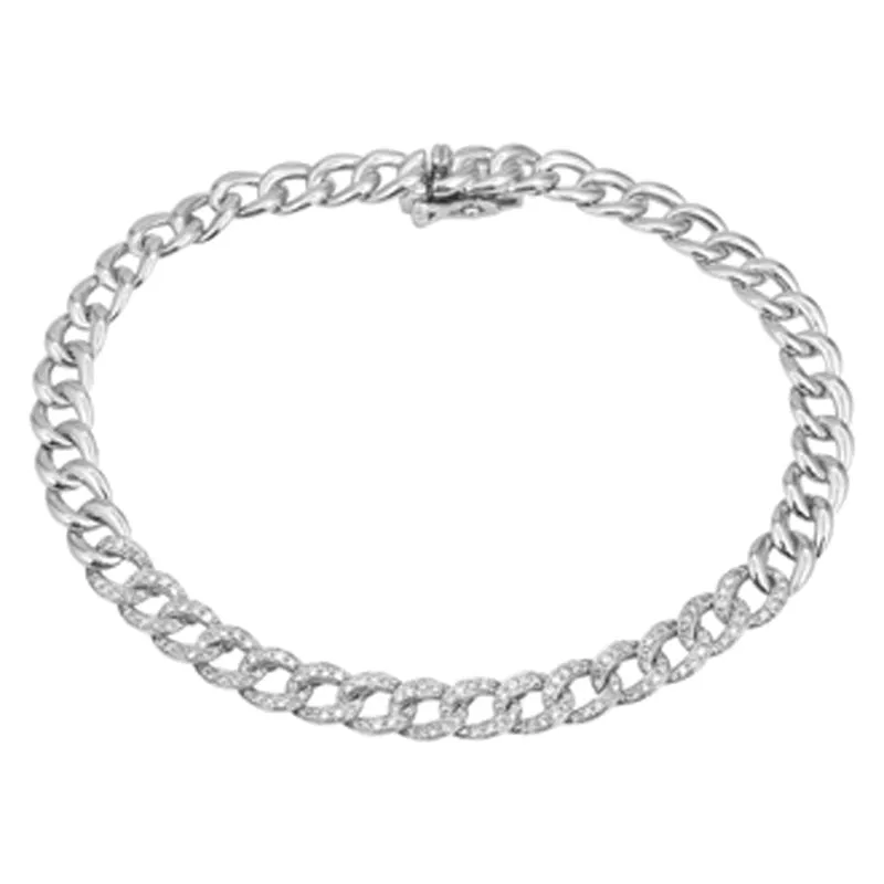 14k White Diamond Curb Link Bracelet