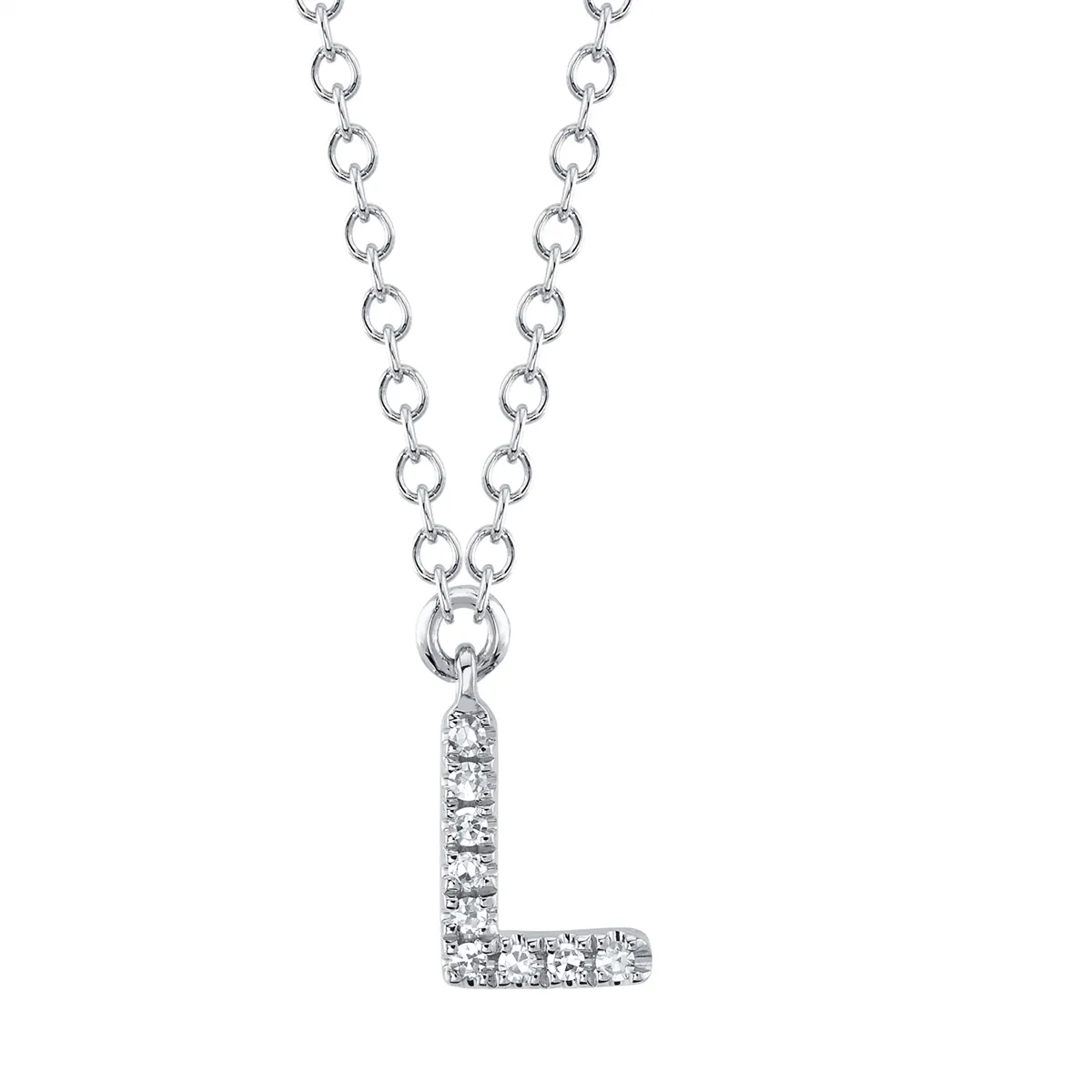 14K White Gold Diamond Initial L Necklace, 15-18 inch