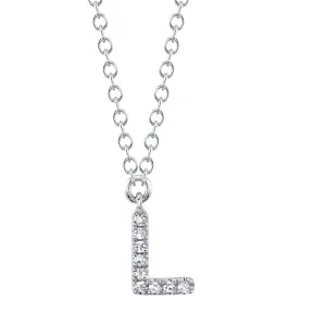 14K White Gold Diamond Initial L Necklace, 15-18 inch