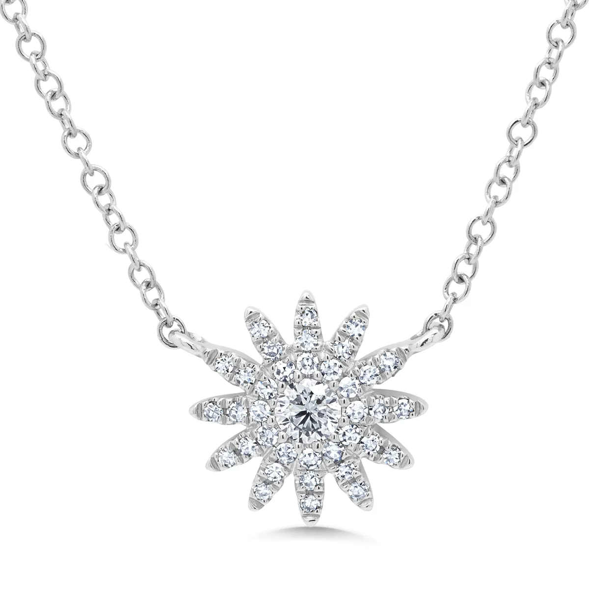 14K White Gold Necklace with Diamond Starburst Design