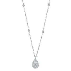 14K White Gold Pear Diamond Pendant Station Necklace