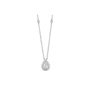 14K White Gold Pear Diamond with Halo Pendant Necklace