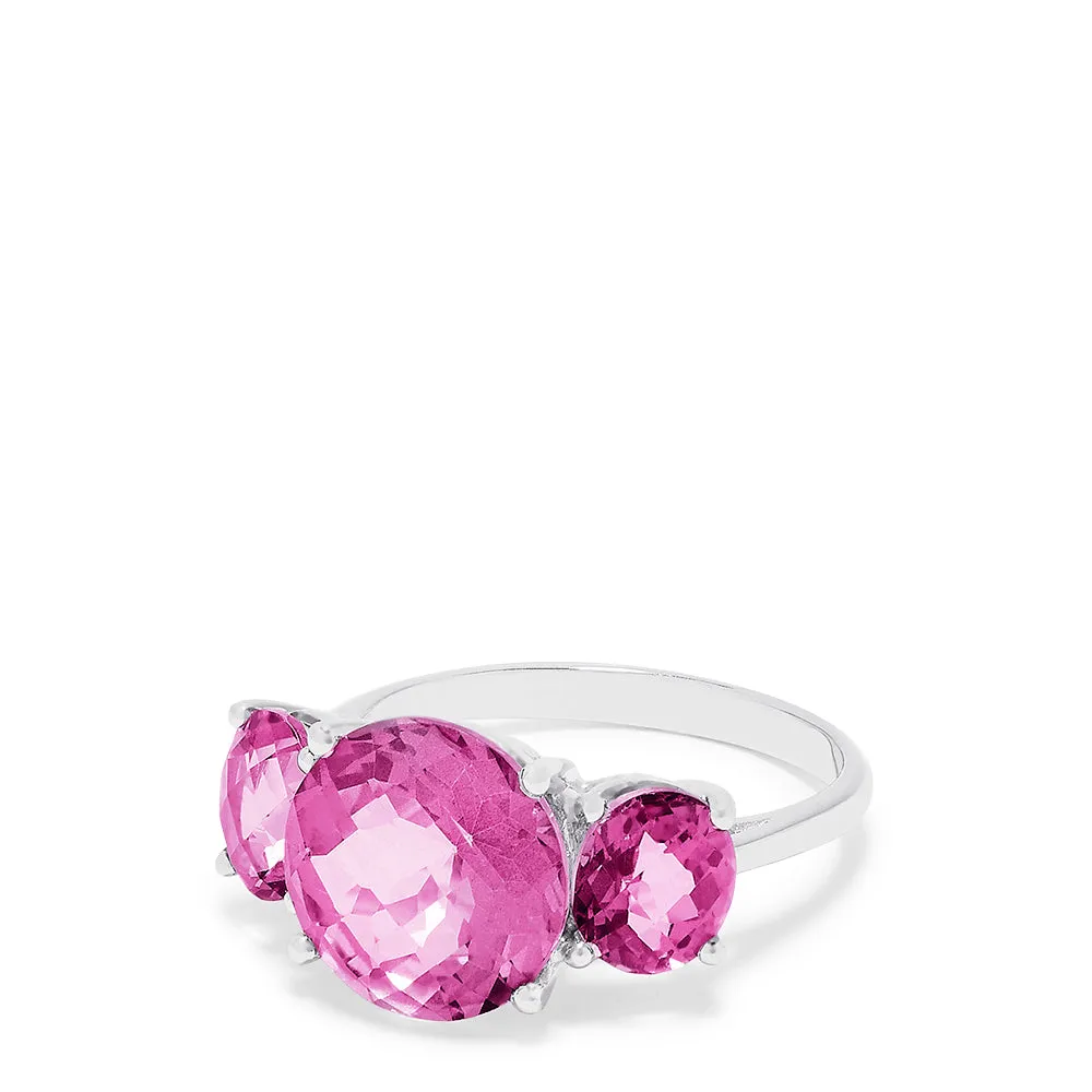 14K White Gold Pink Topaz Three Stone Ring, 8.00 TCW