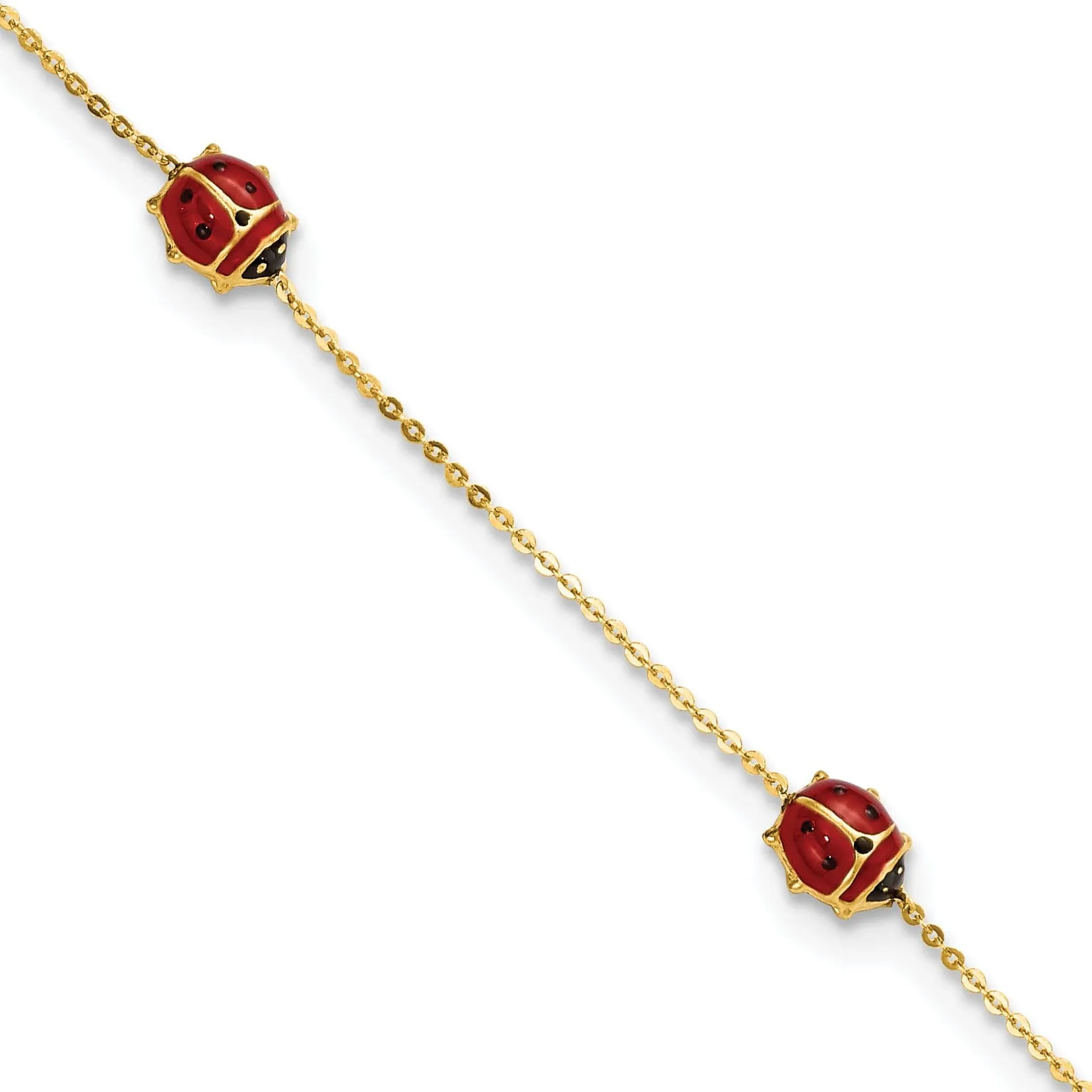 14k Yellow Gold 3-Lady Bug Design 6-5-inch Bracelet