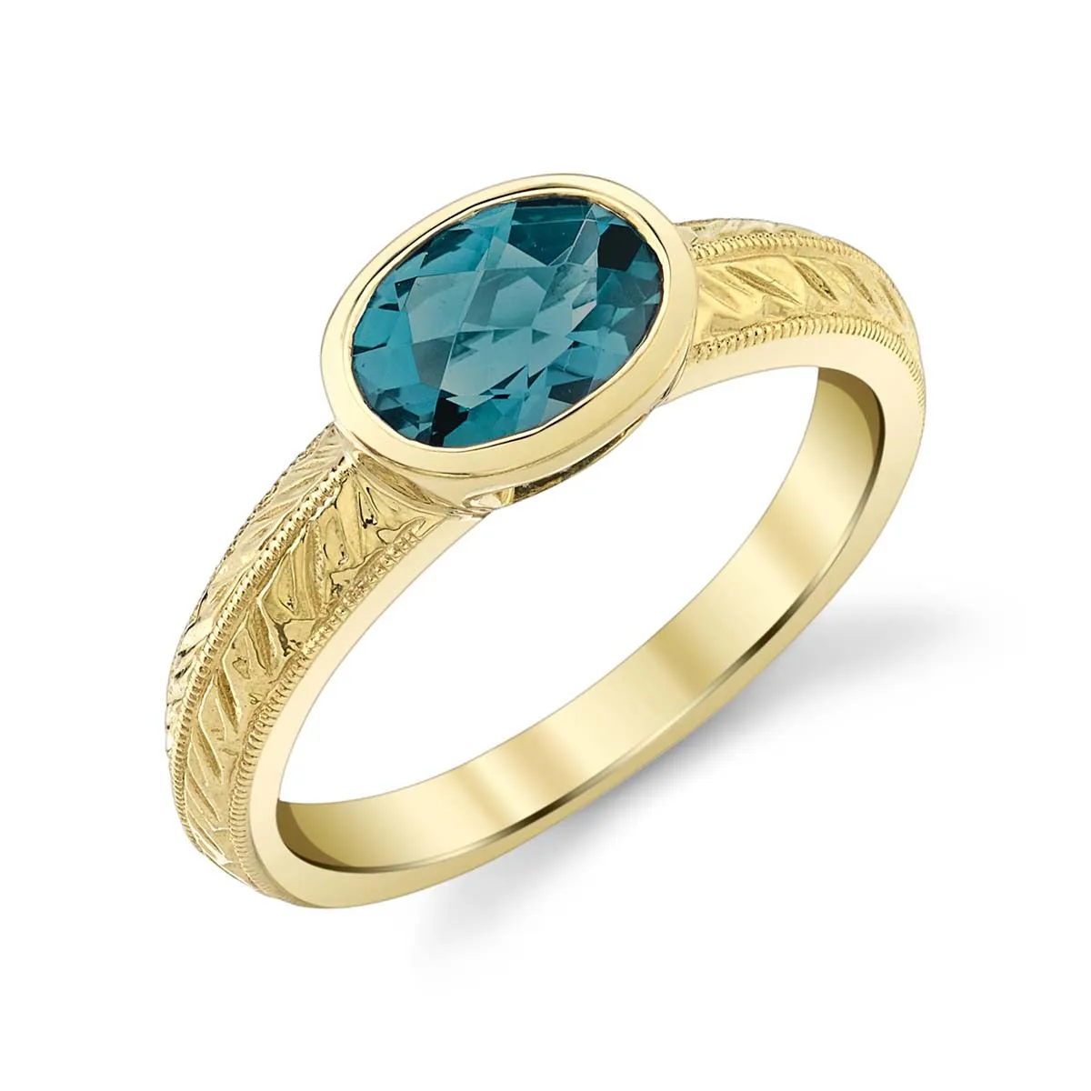 14K Yellow Gold Checkerboard Cut London Blue Topaz Ring