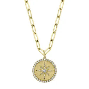 14K Yellow Gold Diamond Star Paper Clip Link Necklace