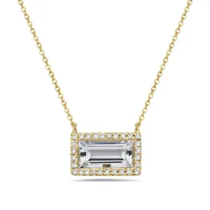 14K Yellow Gold Emerald Cut Aquamarine Necklace