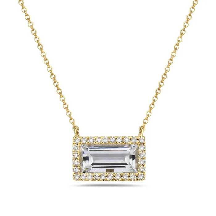 14K Yellow Gold Emerald Cut Aquamarine Necklace