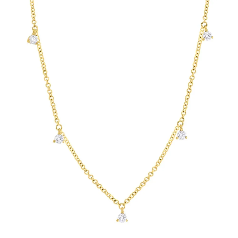 14K Yellow Gold Pave Diamond Triangle Dangle Charm Necklace