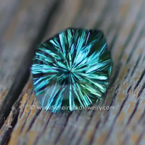 1.5 Carat Blue/Green Sapphire Shield -  7.7x6.7mm - Galaxy Cut