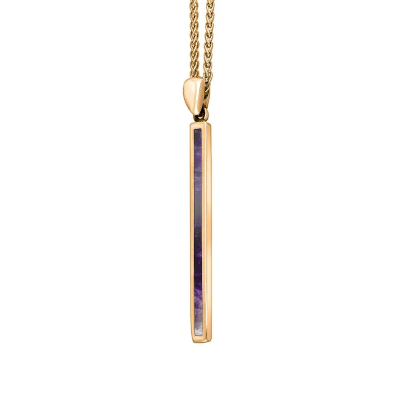 18ct Rose Gold Blue John Long Slim Oblong Necklace