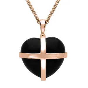 18ct Rose Gold Whitby Jet Medium Cross Heart Necklace