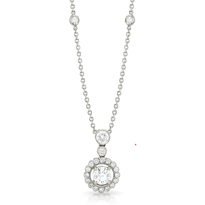 18ct White Gold Diamond Drop Necklace 17"