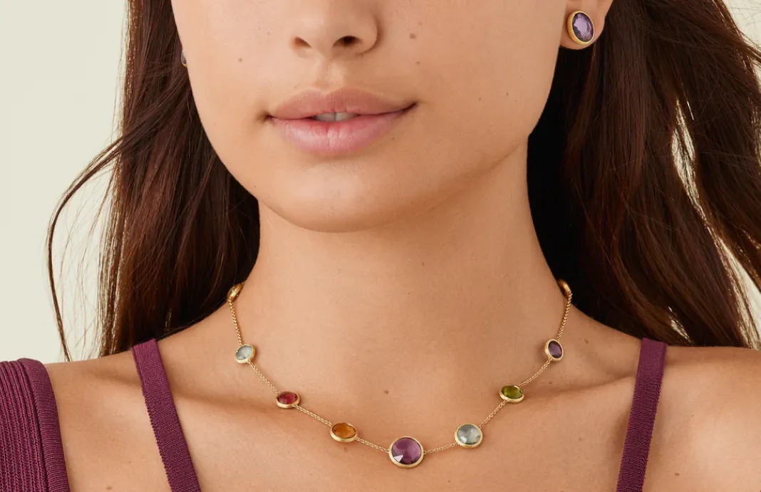 18K Gold Jaipur Color  Short Gemstone Necklace