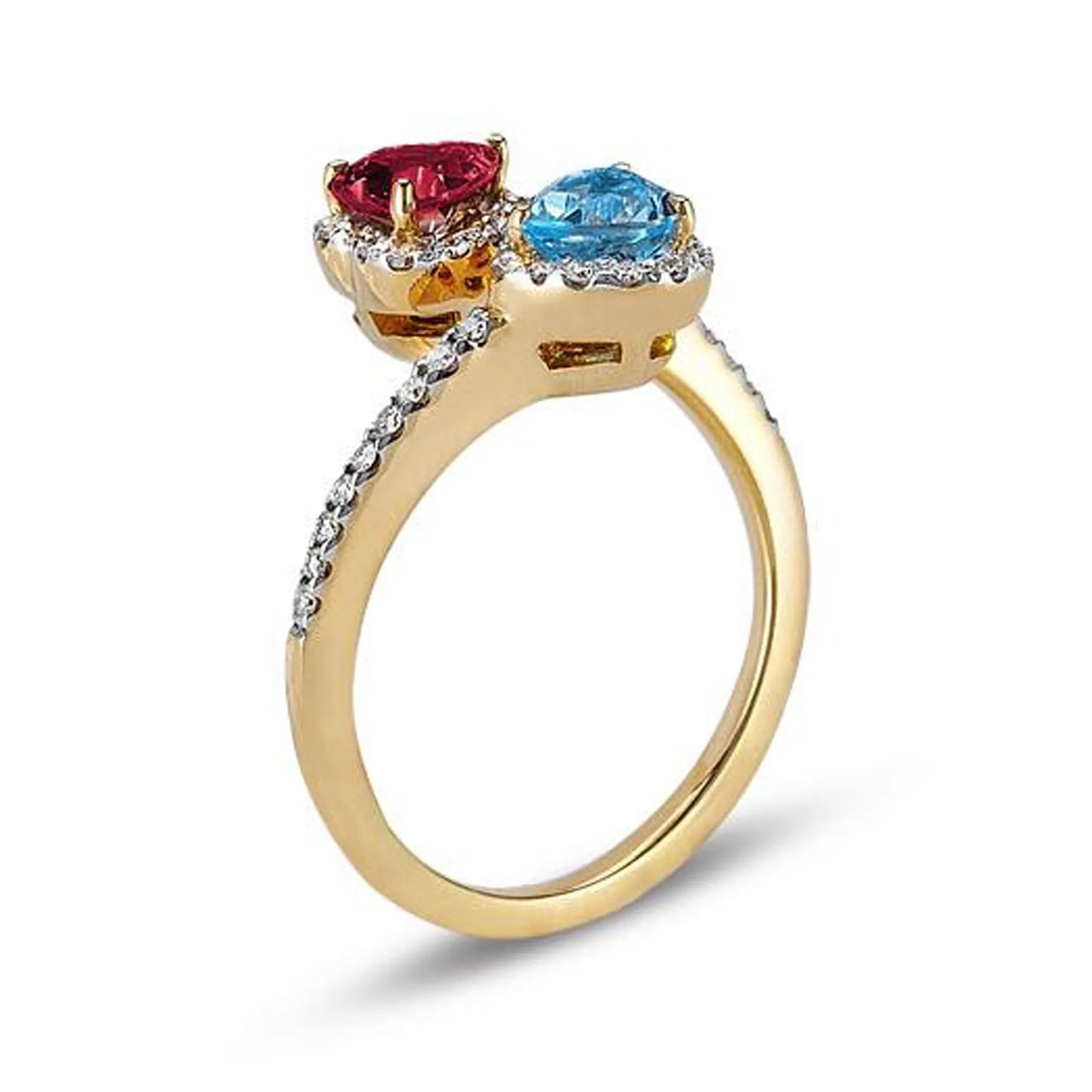 18K Rose Gold Birthstone Ring With Diamonds And Colored Stones