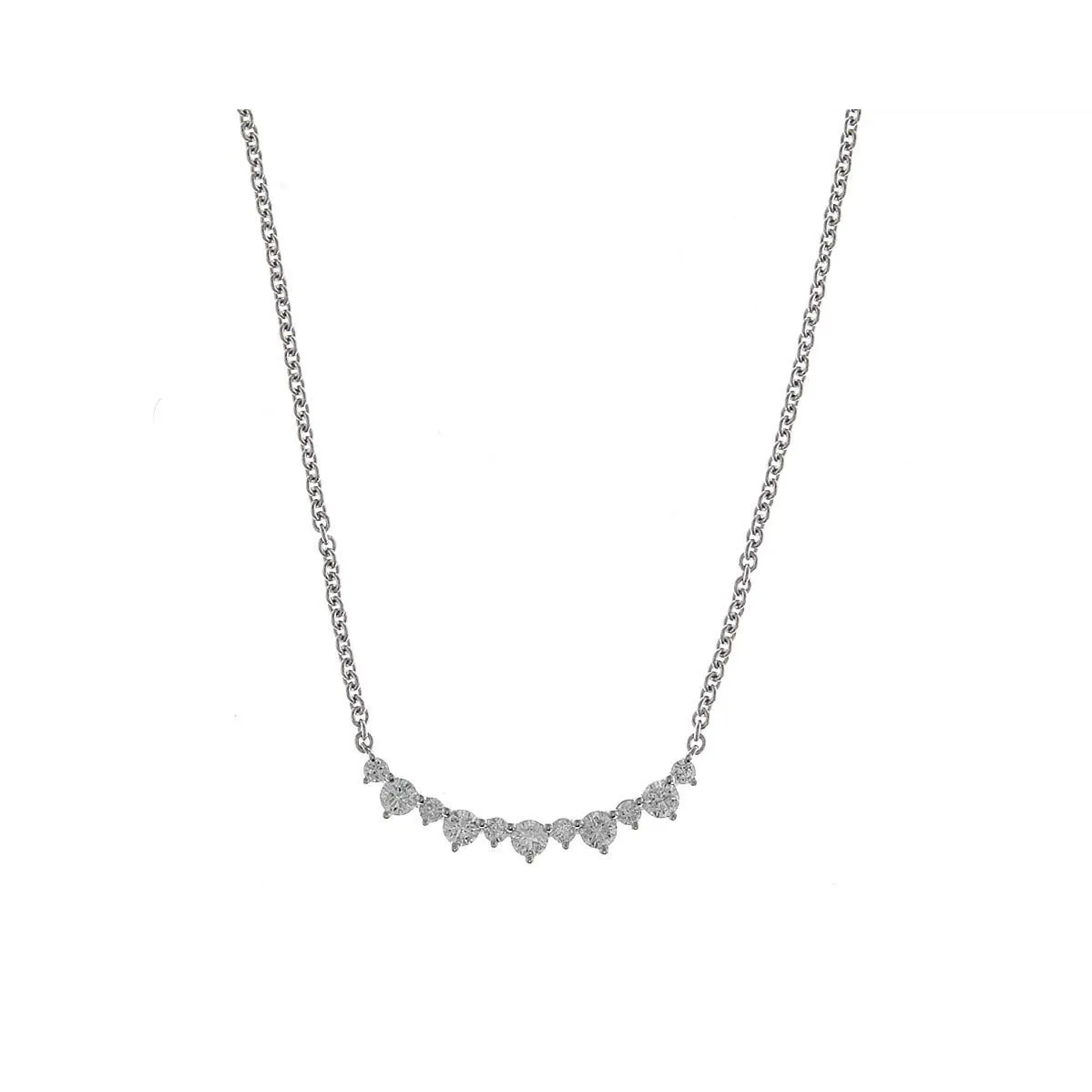 18K White Gold Curved Diamond Necklace