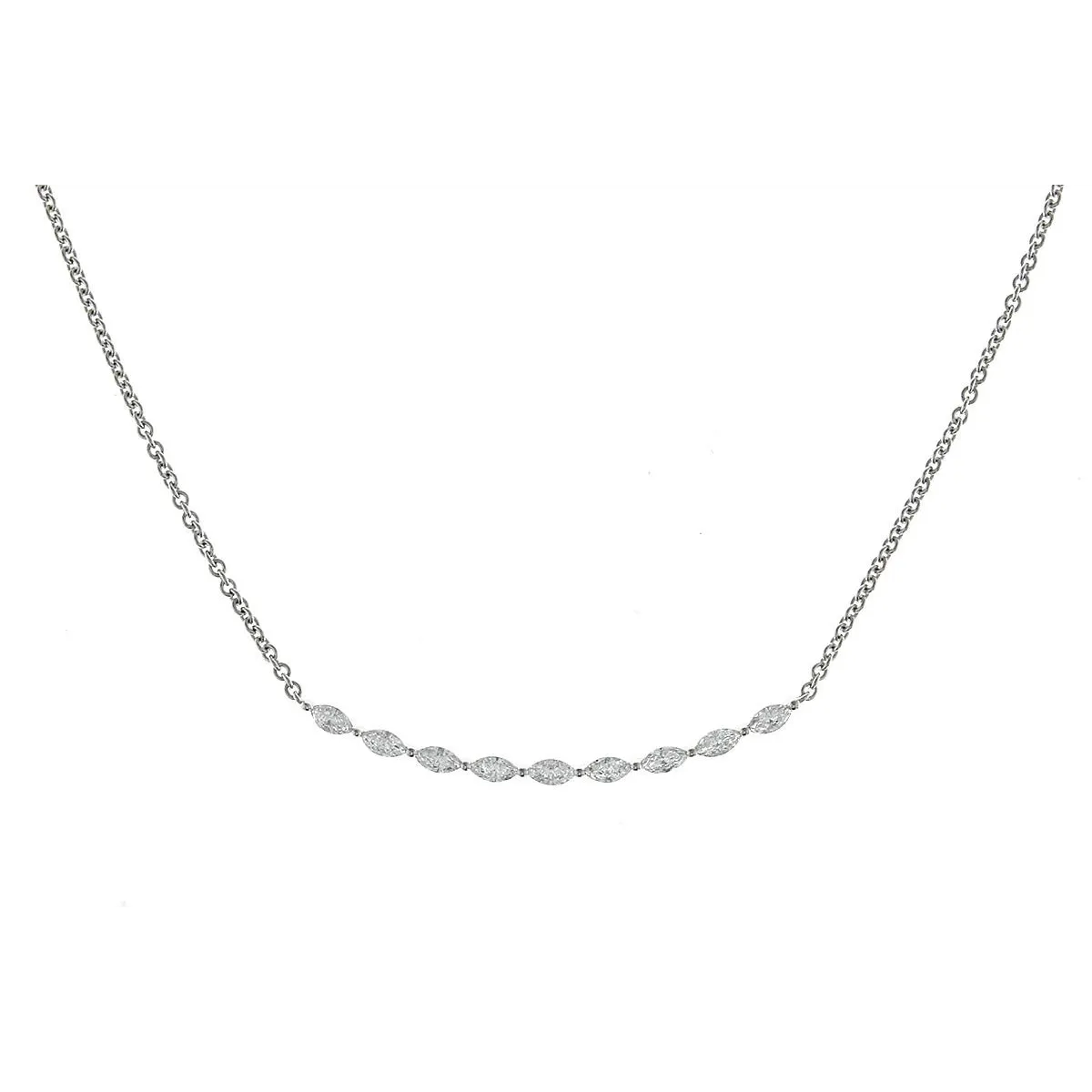 18K White Gold Curved East to West Marquise Diamond Necklace