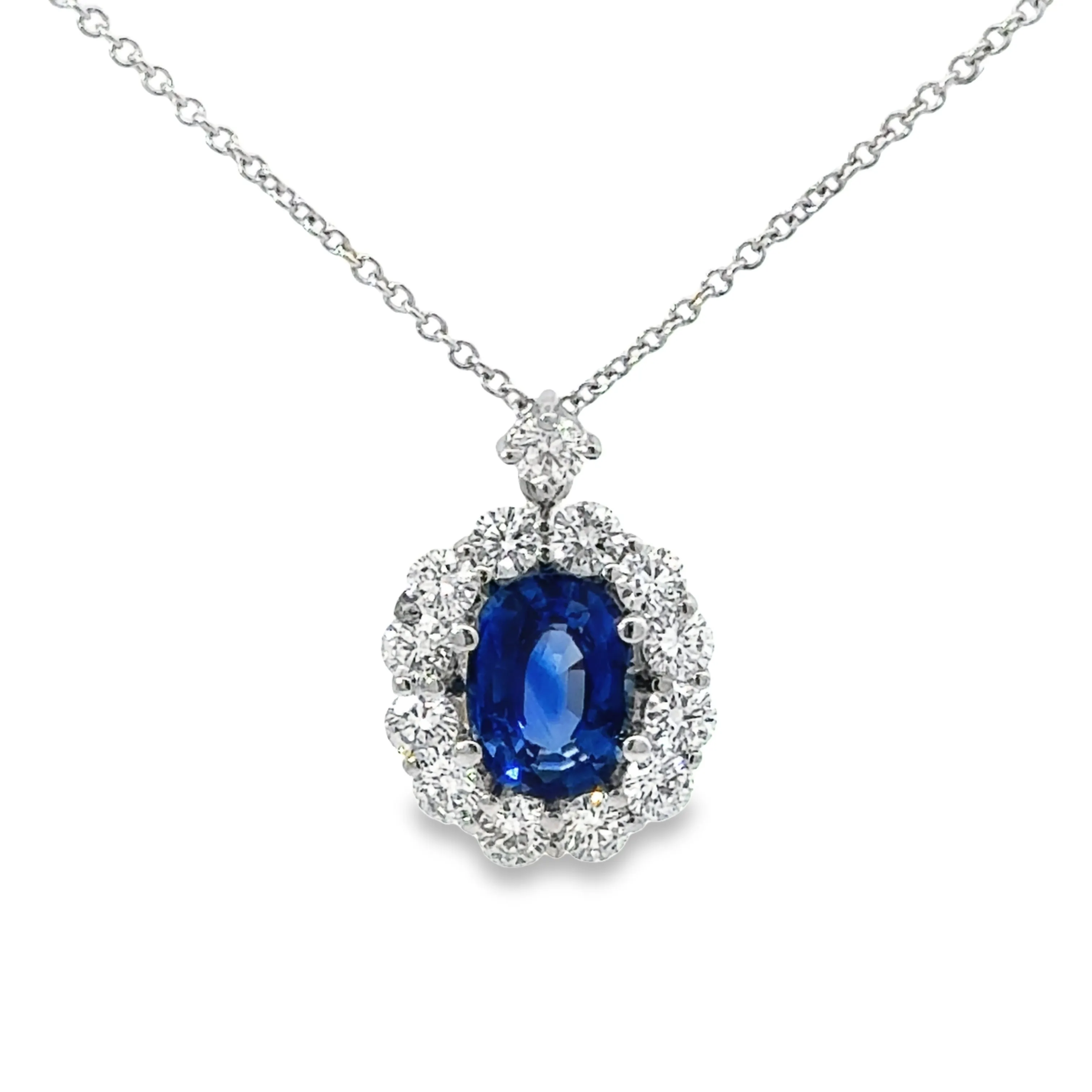 18k White Gold Oval Sapphire And Diamond Pendant