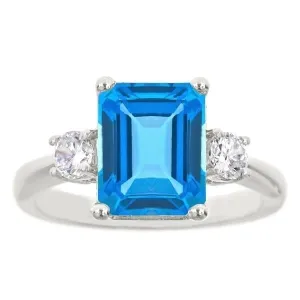 18K White Gold Plated Princess Cut Blue Topaz CZ Ring