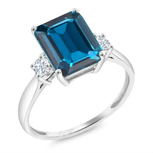 18K White Gold Plated Princess Cut Blue Topaz CZ Ring