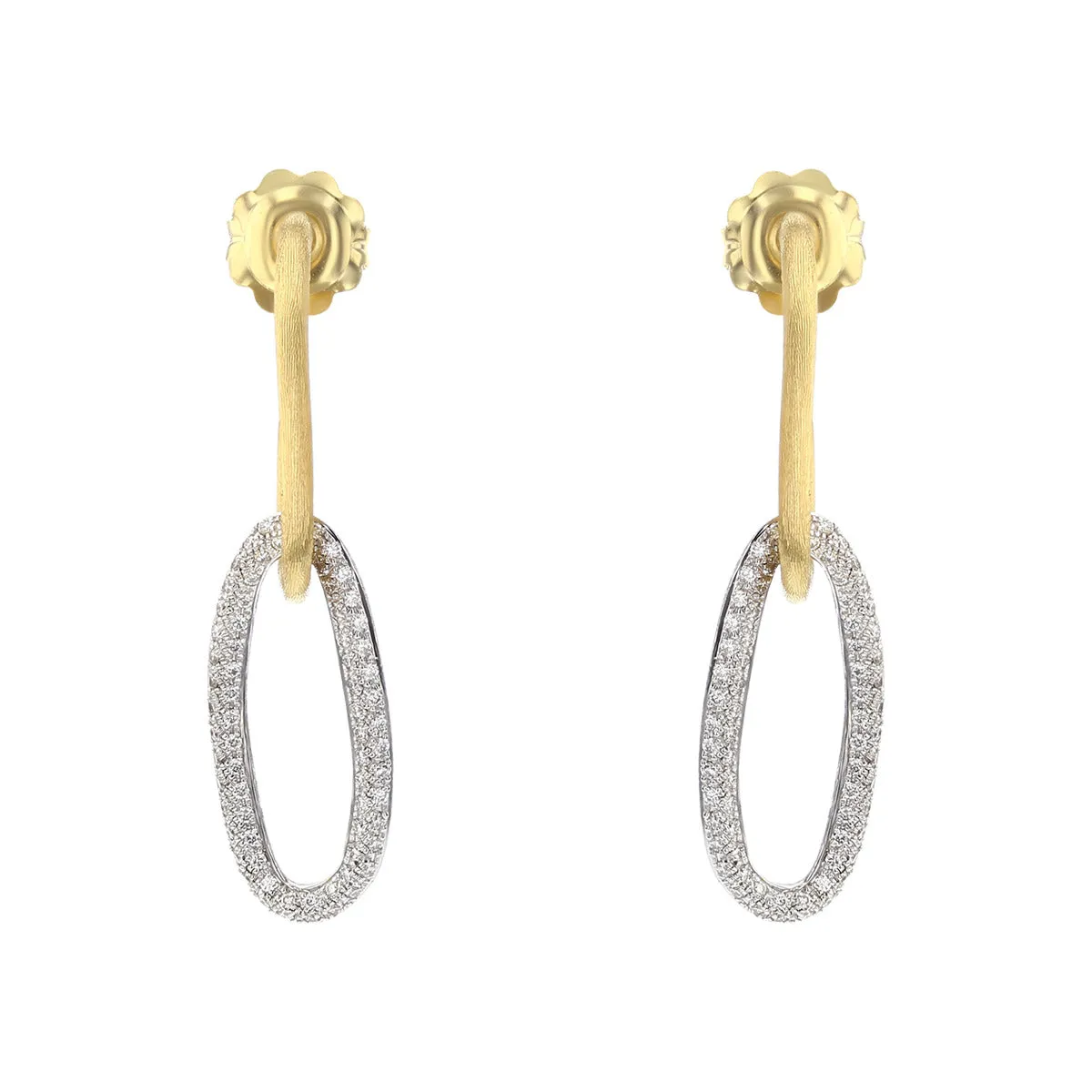 18K Yellow and White Gold Oval Link Diamond Dangle Earrings