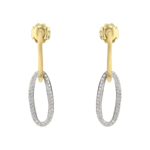 18K Yellow and White Gold Oval Link Diamond Dangle Earrings