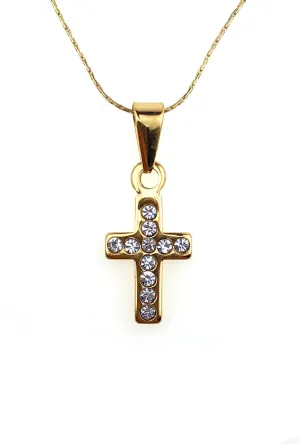 18K Yellow Gold 4 ct Created Diamond Cross Stud Necklace Plated 18 inch